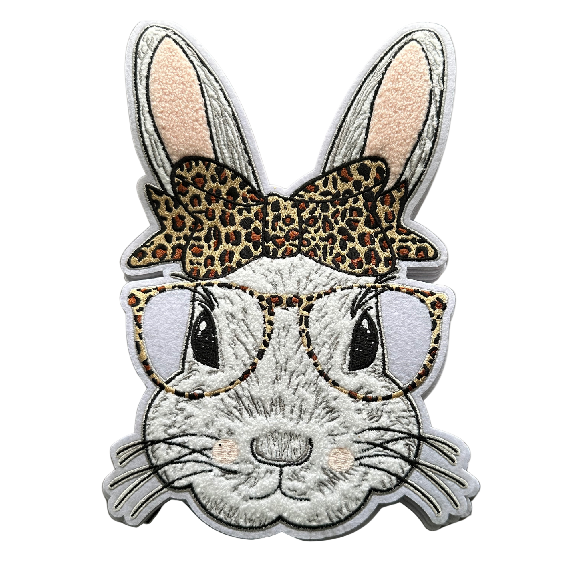 Easter Bunny Leopard Print Bow and Glasses Chenille Patch by Neptune Transfers