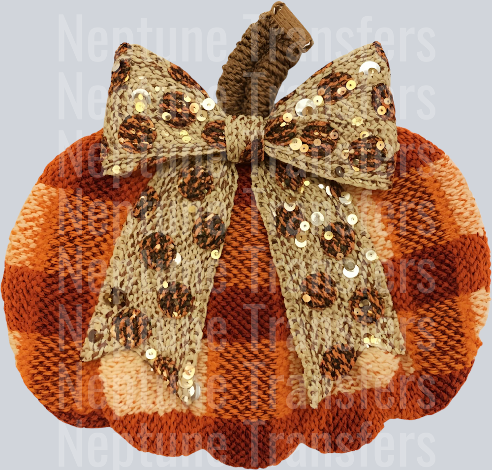 FALL PLAID PUMPKIN BOW FAUX YARN SEQUINS_