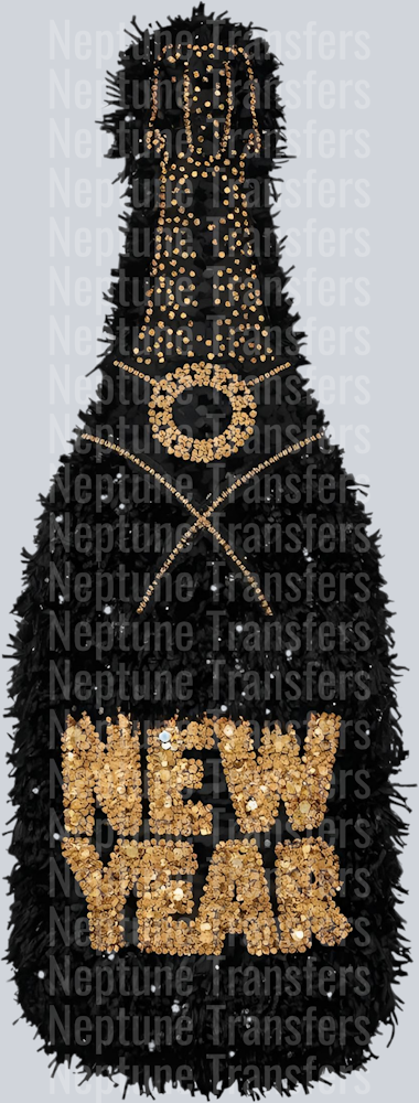 CHAMPAGNE BOTTLE NEW YEARS BLACK FAUX YARN