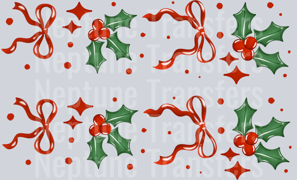 HOLLY TREES AND RED BOW SLEEVES