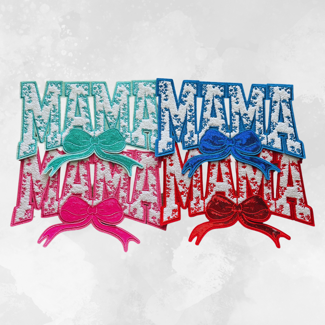 Mama Floral Bow Sequins and Chenille Patch