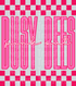Graphic design featuring the word “BUSY BEES” in tall, bold pink outlined letters with a lighter pink fill. The phrase “pink out” is written in a bright cursive script across the center. The background includes a hot pink and light pink checkerboard pattern on the top and bottom, creating a bold and spirited “Pink Out” theme.