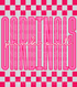 Graphic design featuring the word “CARDINALS” in tall, bold pink outlined letters with a lighter pink fill. The phrase “pink out” is written in a bright cursive script across the center. The background includes a hot pink and light pink checkerboard pattern on the top and bottom, creating a bold and spirited “Pink Out” theme.