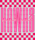 Graphic design featuring the word “HAWKS” in tall, bold pink outlined letters with a lighter pink fill. The phrase “pink out” is written in a bright cursive script across the center. The background includes a hot pink and light pink checkerboard pattern on the top and bottom, creating a bold and spirited “Pink Out” theme.