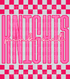 Graphic design featuring the word “KNIGHTS” in tall, bold pink outlined letters with a lighter pink fill. The phrase “pink out” is written in a bright cursive script across the center. The background includes a hot pink and light pink checkerboard pattern on the top and bottom, creating a bold and spirited “Pink Out” theme.