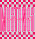 Graphic design featuring the word “MUSTANGS” in tall, bold pink outlined letters with a lighter pink fill. The phrase “pink out” is written in a bright cursive script across the center. The background includes a hot pink and light pink checkerboard pattern on the top and bottom, creating a bold and spirited “Pink Out” theme.