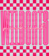 Graphic design featuring the word “WILDCATS” in tall, bold pink outlined letters with a lighter pink fill. The phrase “pink out” is written in a bright cursive script across the center. The background includes a hot pink and light pink checkerboard pattern on the top and bottom, creating a bold and spirited “Pink Out” theme.