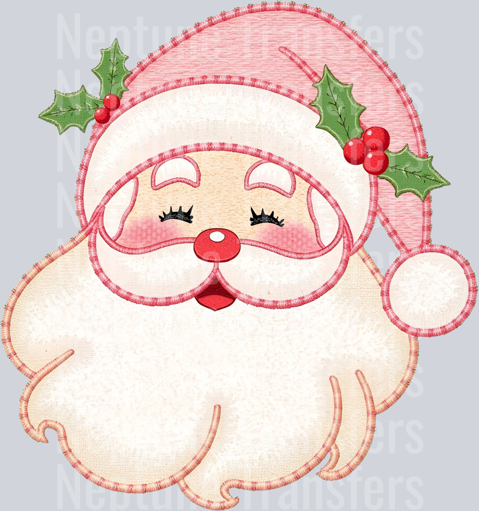 faux embroidery pink santa