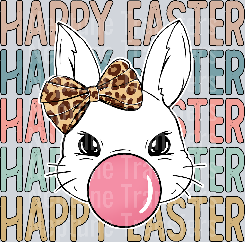 Happy Easter Bunny Bubblegum Leopard Bow