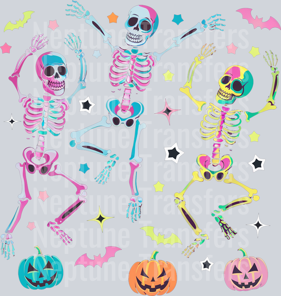 Neon Halloween Dancing Skeletons