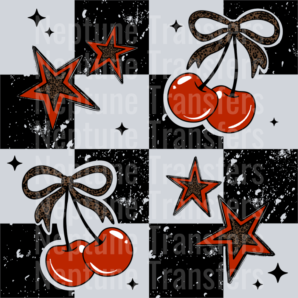 CHEETAH CHERRIES AND STARS BLACK