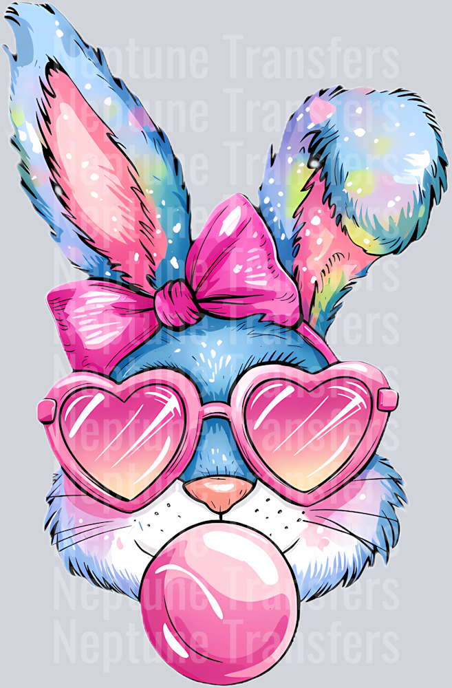 Rabbit with Heart Glasses and Bubblegum