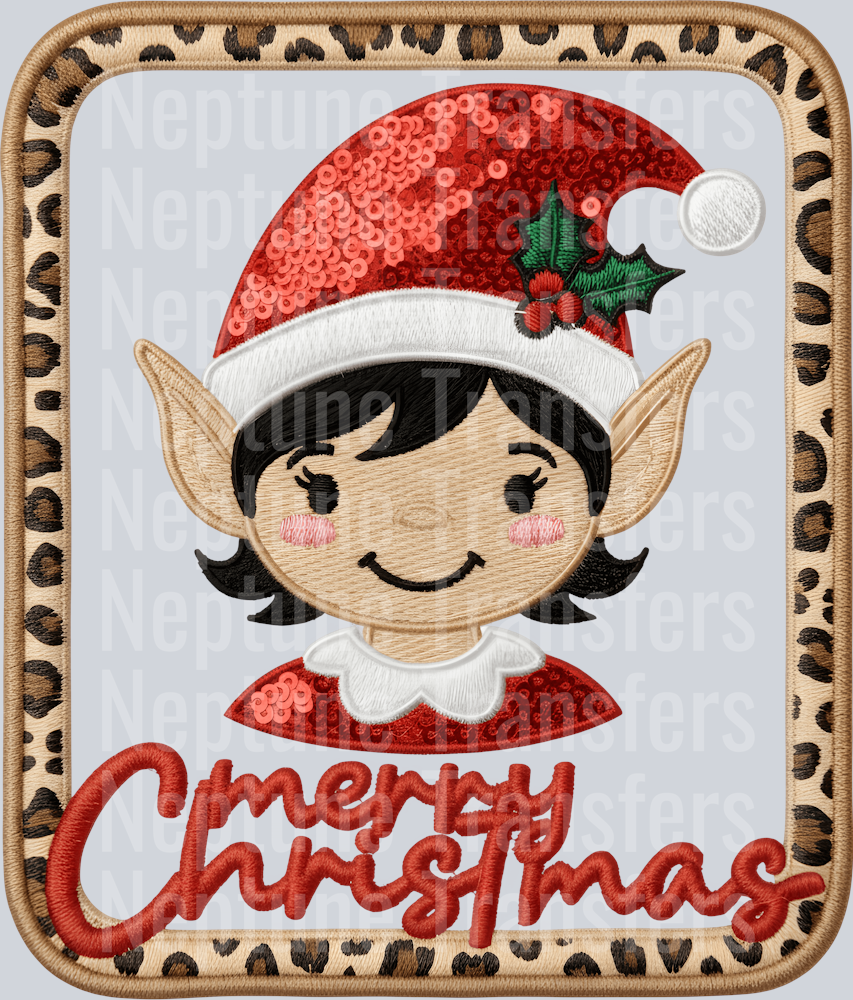 MERRY CHRISTMAS ELF LEOPARD FRAME