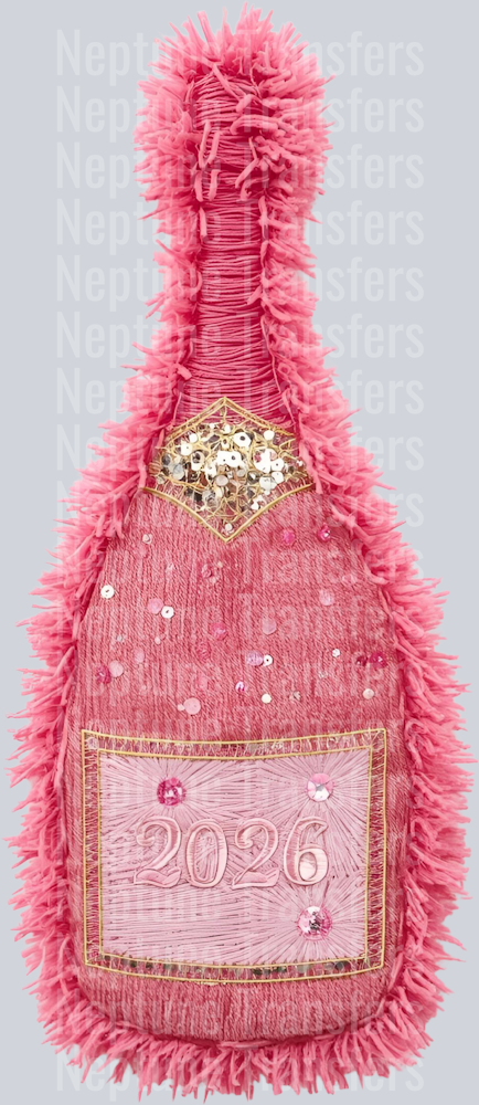 new years bottle faux yarn pink